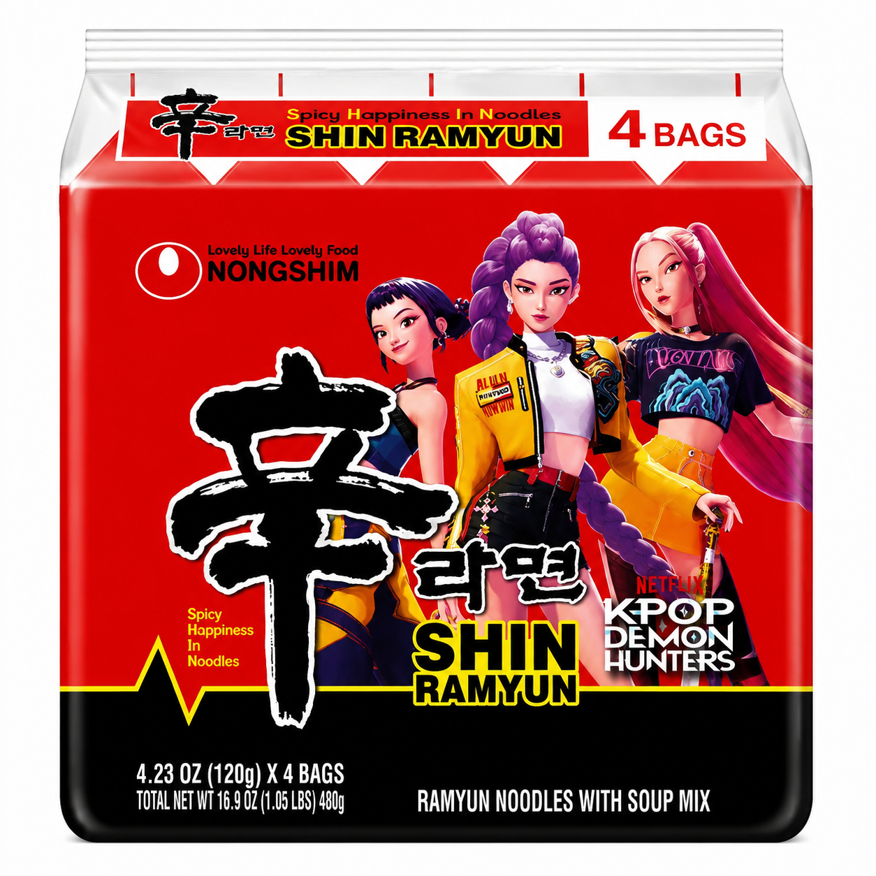 Kpop Demon Hunters Premium Shin Original Ramyun Noodle Soup - Bag of 4