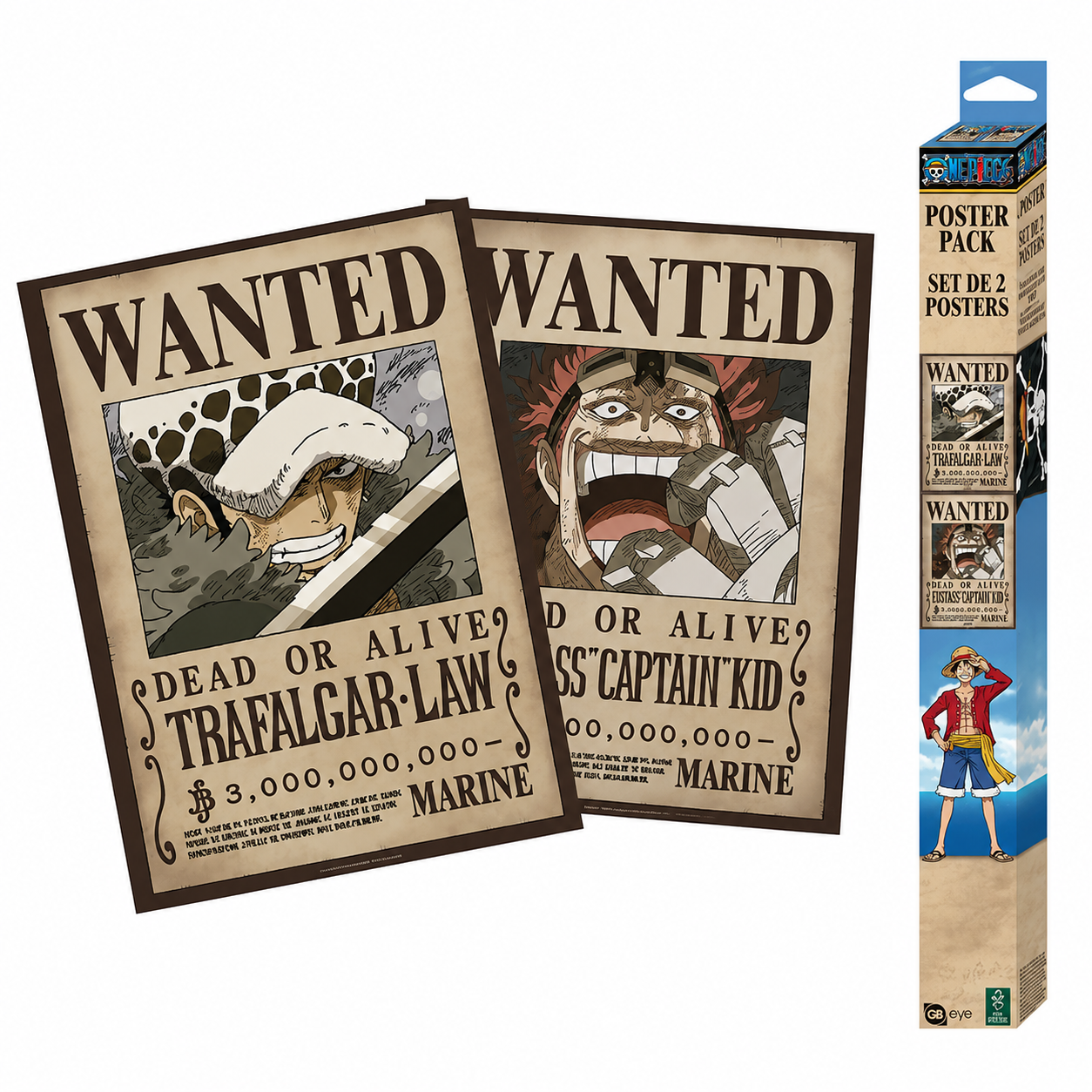 ONE PIECE - Set 2 Posters Chibi 52x38 - Wanted Law & Kid