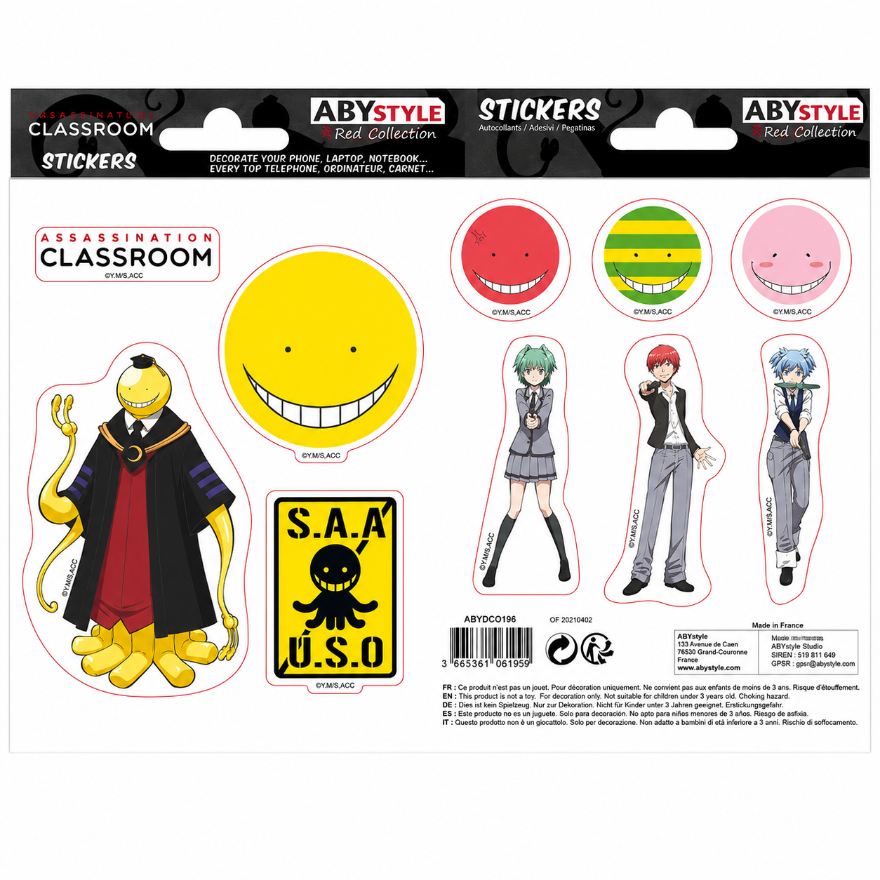 ASSASSINATION CLASSROOM - Stickers - 16x11cm/ 2 sheets - Koro